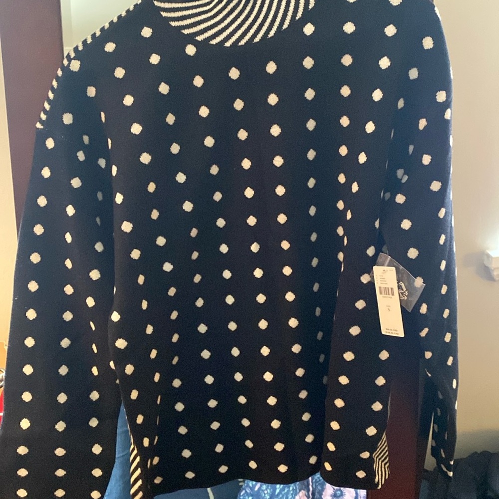 NWT mock turtleneck sweater cute pattern polka dots in front and stripe on back